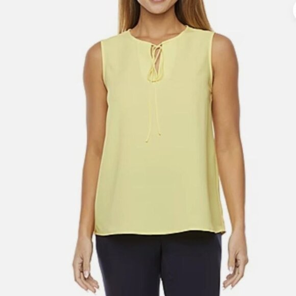 Black Label By Evan-Picone Sleeveless Shirt Large Yellow Tie Neck New - Picture 1 of 8